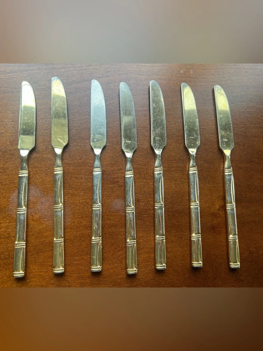 Vintage Mid Century Gold Plate Kona Bamboo  Flatware Set 33-Piece Elegant Cutler